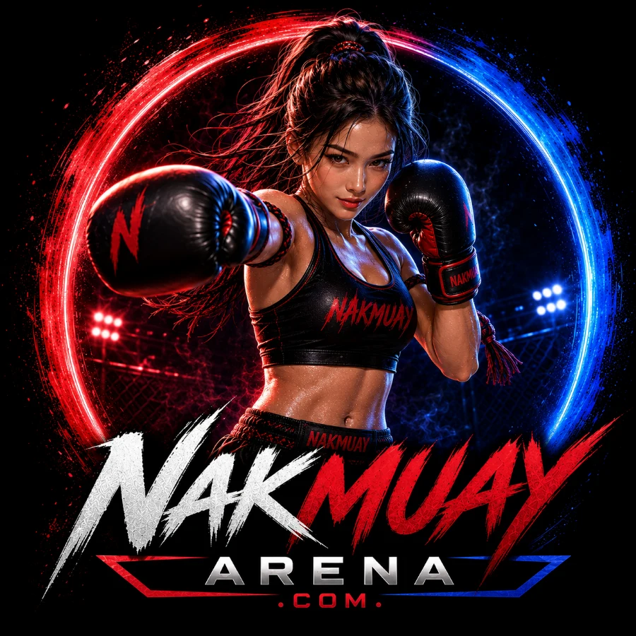 Nakmuay Arena — a fighter guarding inside a red and blue neon ring